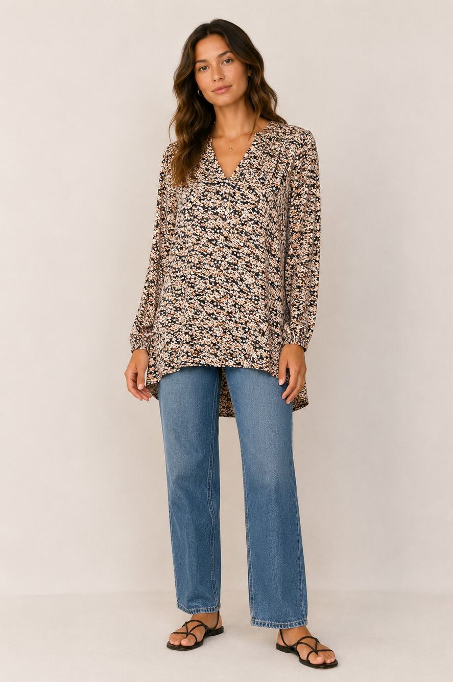 SoyaConcept Danita 1 Blouse Womens Small Abstract Print V Neck Long Sleeve NWT